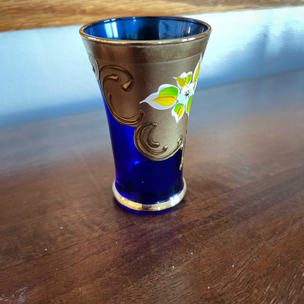 Murano cobalt Blue and Gold Floral cordial or shot glass - Picture 2 of 7